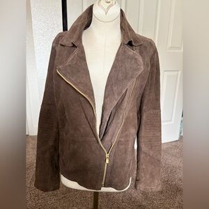 Athleta Brown Suede Leather Jacket with Gold Zipper